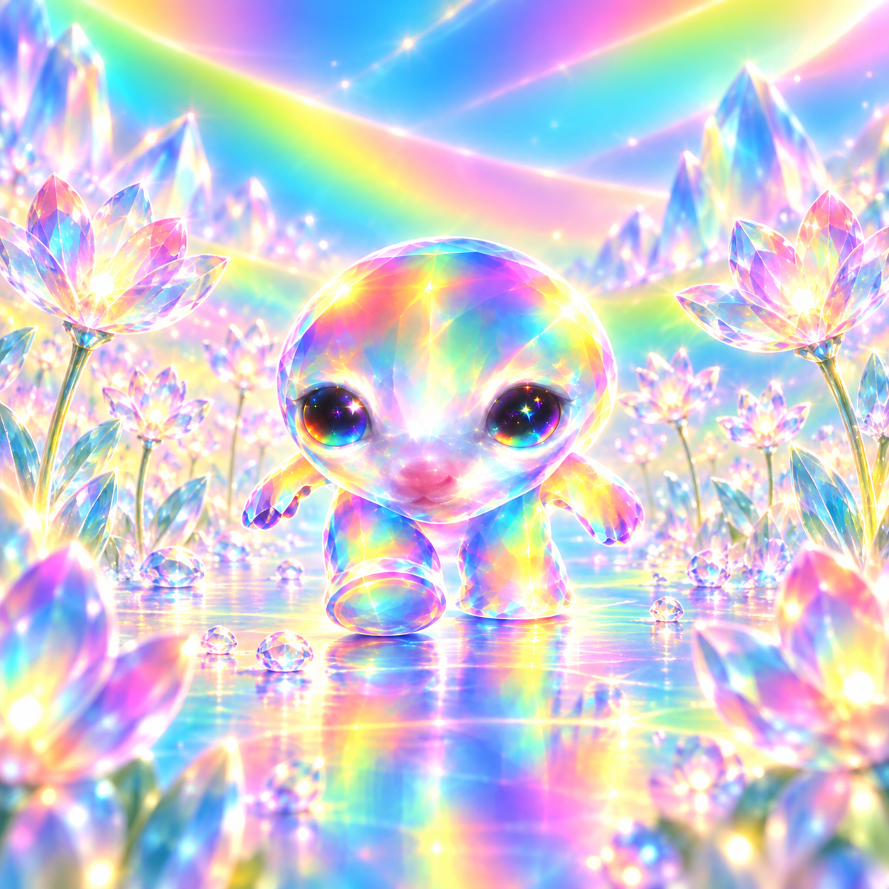 Mini Prism walking through crystal flowers